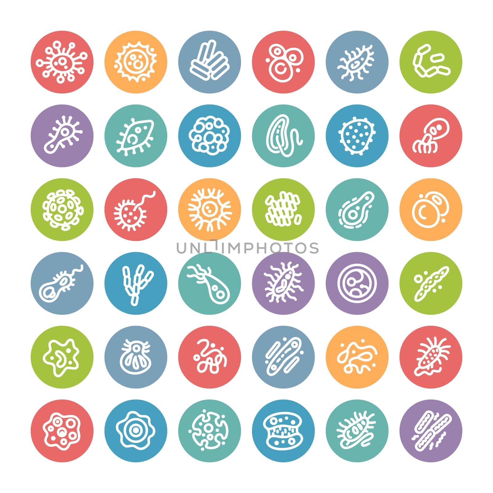 Set of Flat Round Icons with Bacteria and Germs for Medical Design. Isolated on White Background. Clipping paths included in additional jpg format.