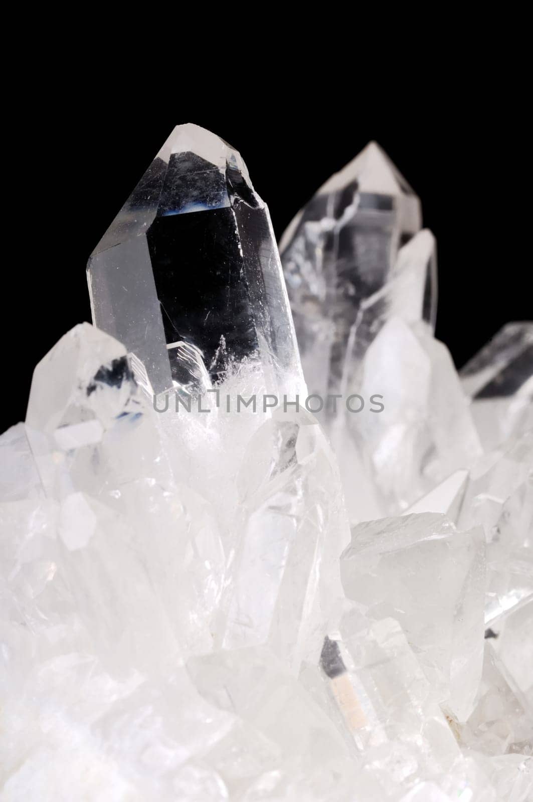 Quartz crystals on black background