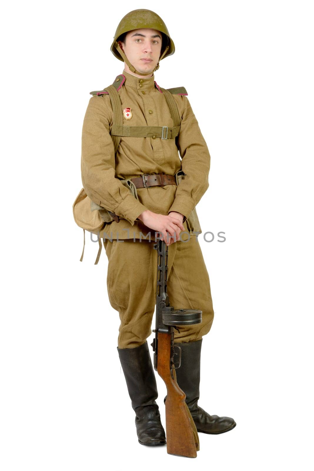 Soviet soldier in wwii on the white background