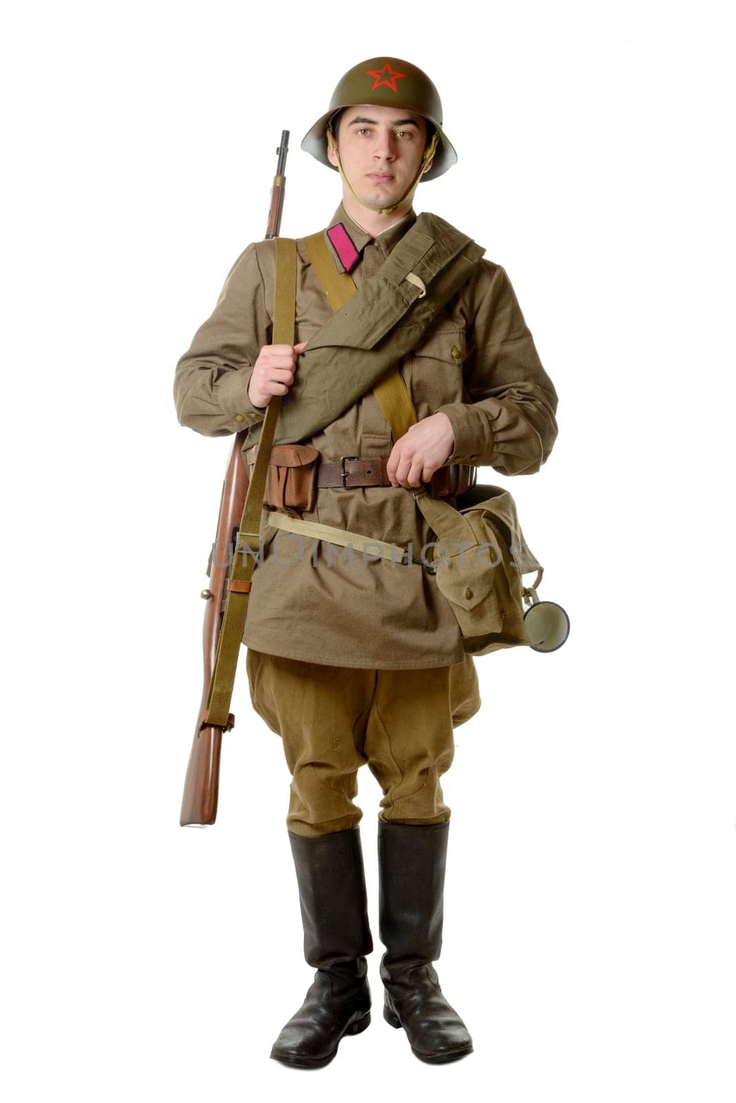 Soviet soldier in 1941 on the white background