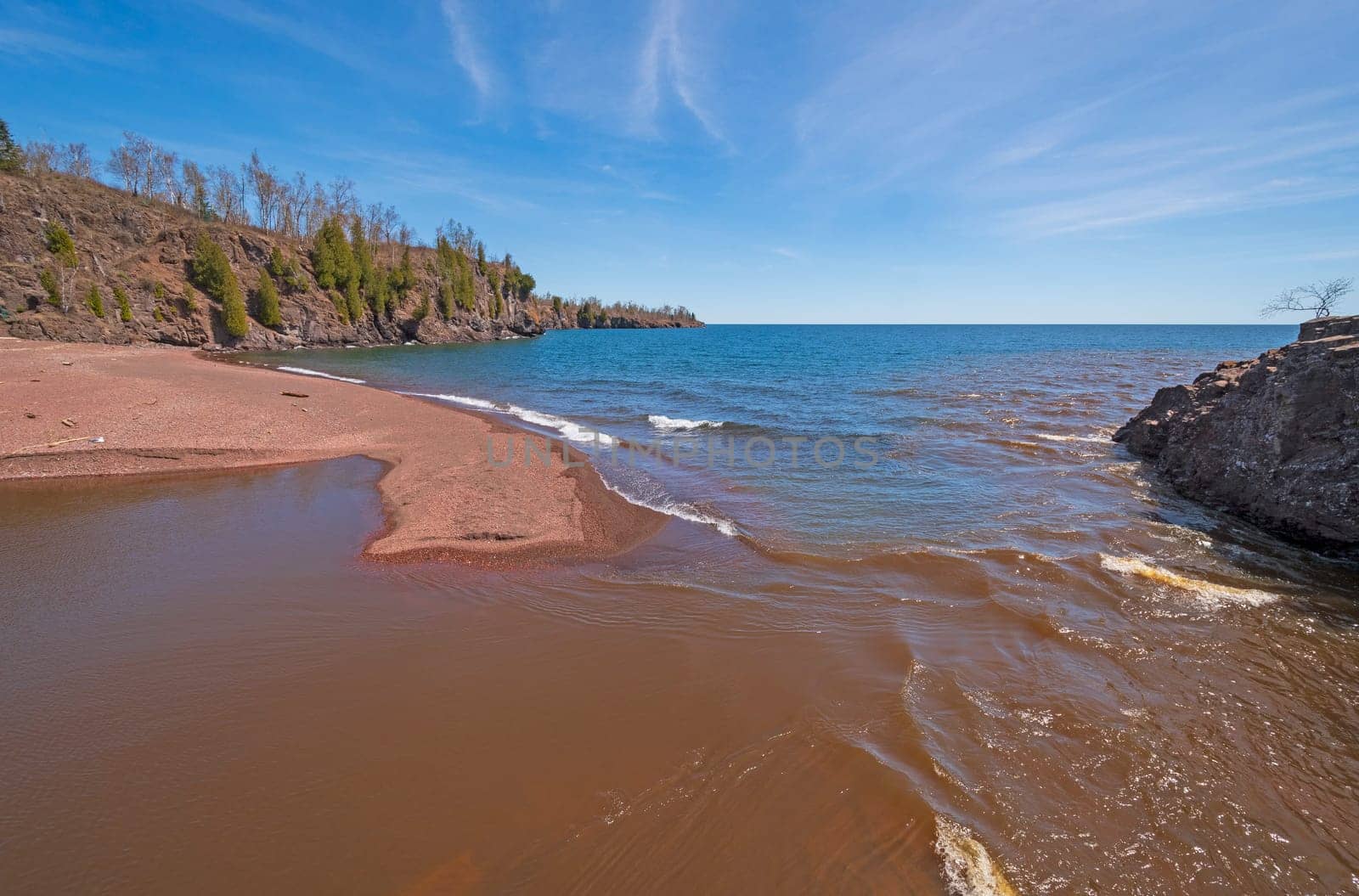 The Gooseberry River Emptying into Lake Superior at Gooseberry Falls State Park in Minnesota