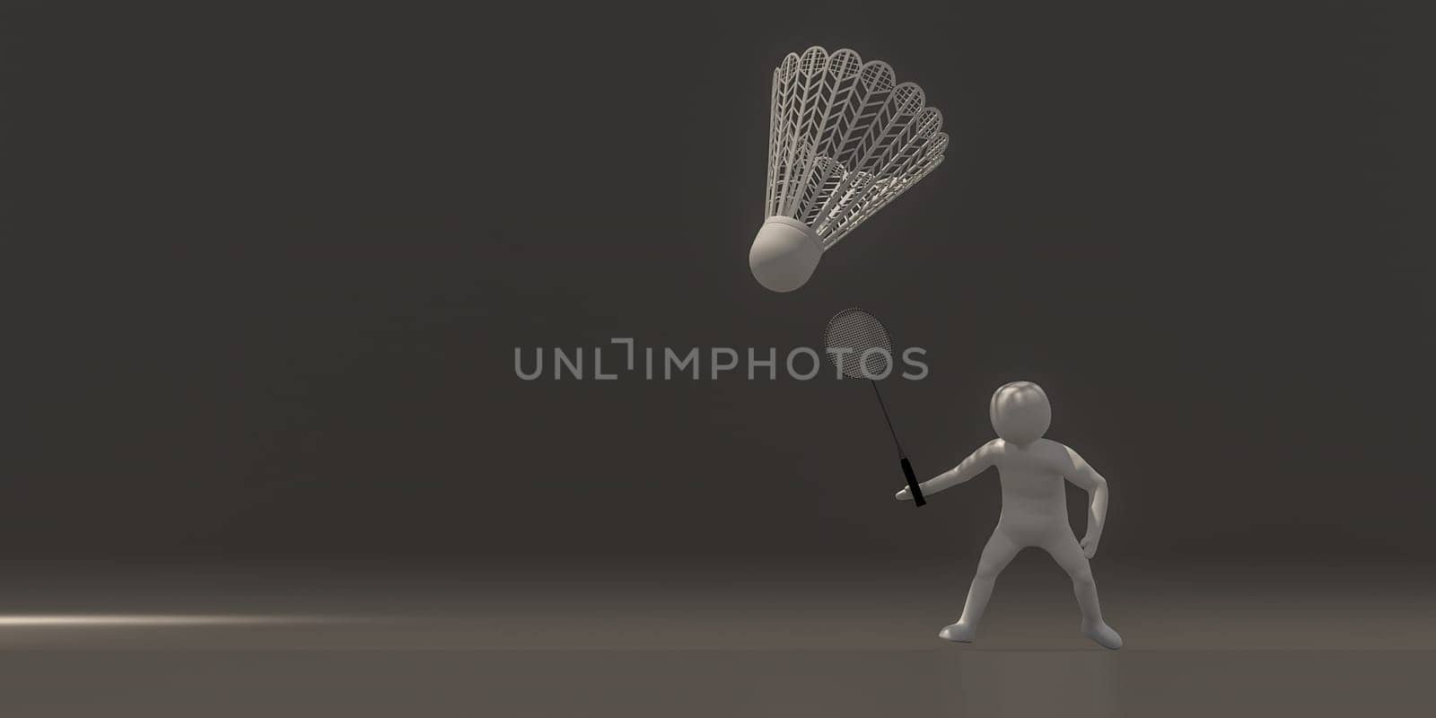 3D rendering of badminton on gray background.