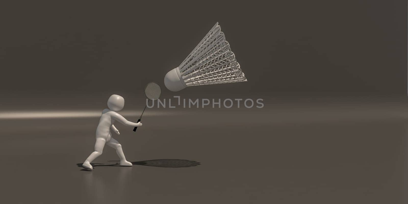 3D rendering of badminton on gray background.