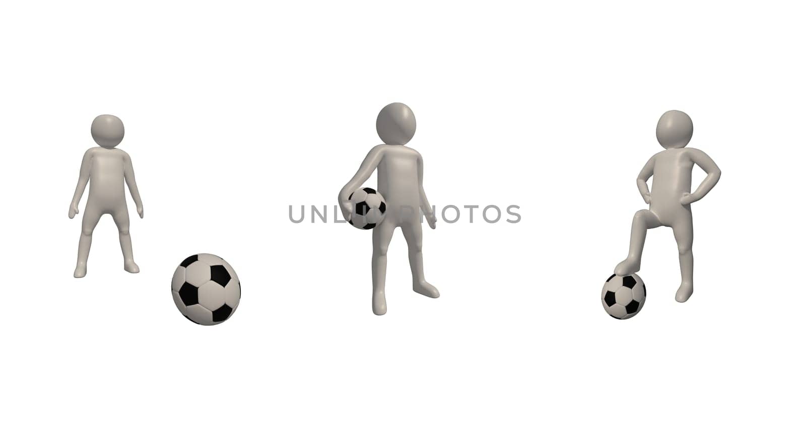 3d illustrator Footballer symbol on white background, 3d rendering of the playing football. Includes selection path.