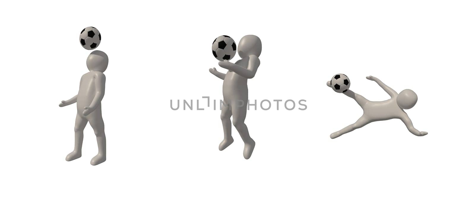 3d illustrator Footballer symbol on white background, 3d rendering of the playing football. Includes selection path.