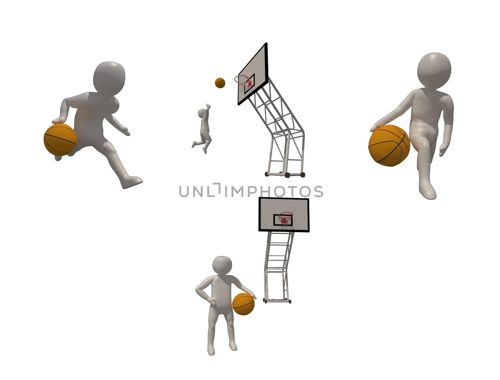 3d illustrator basketball symbol on white background, 3d rendering of the playing basketball. Includes selection path.