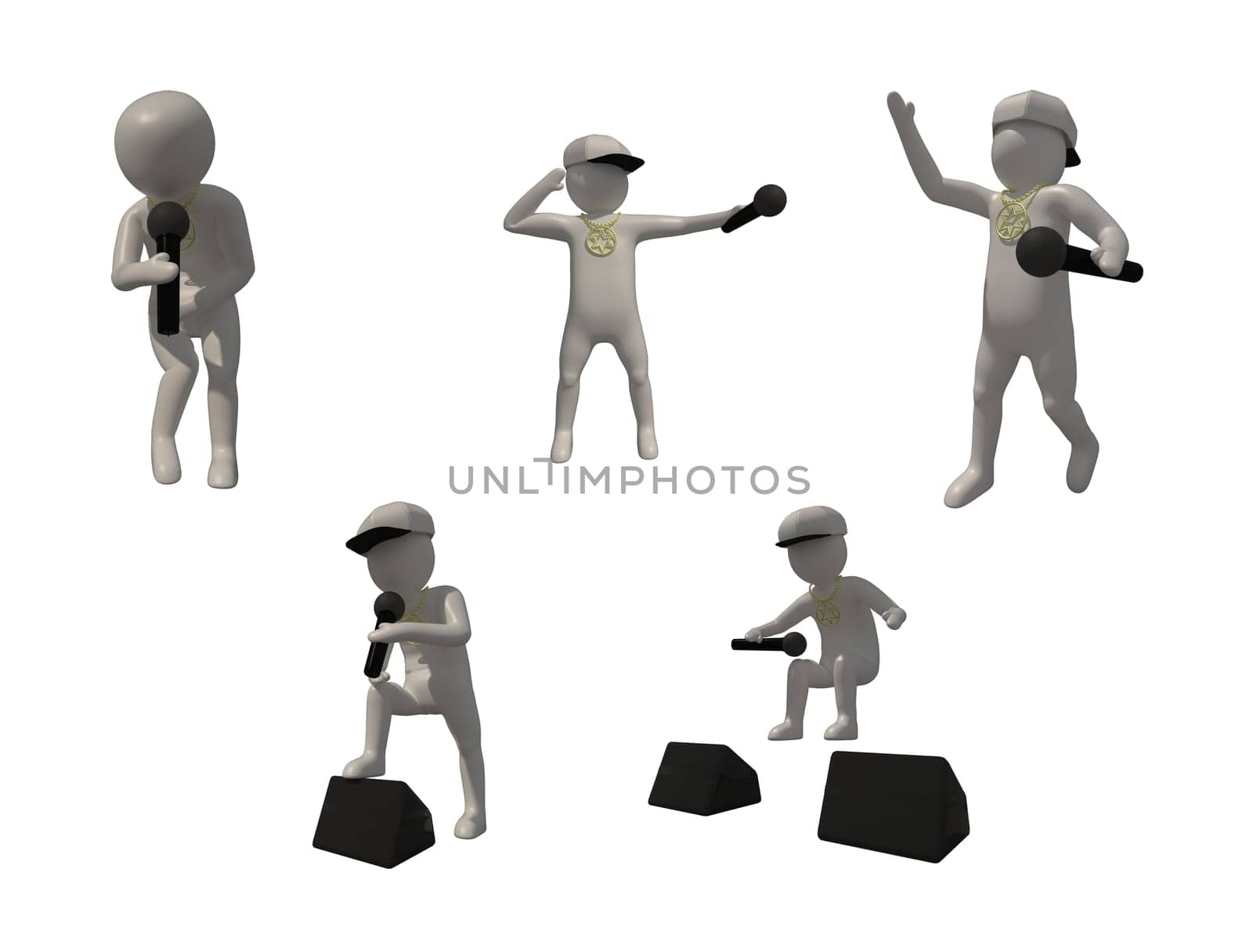 3d illustrator group of career musician symbols on a gray background, 3d rendering of the Music player. Includes a selection path.