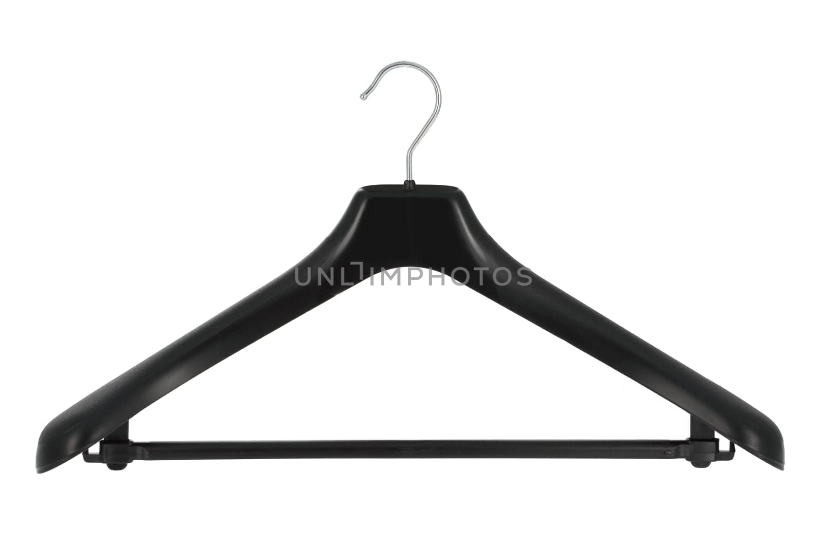 Black plastic coat hanger isolated on a white background