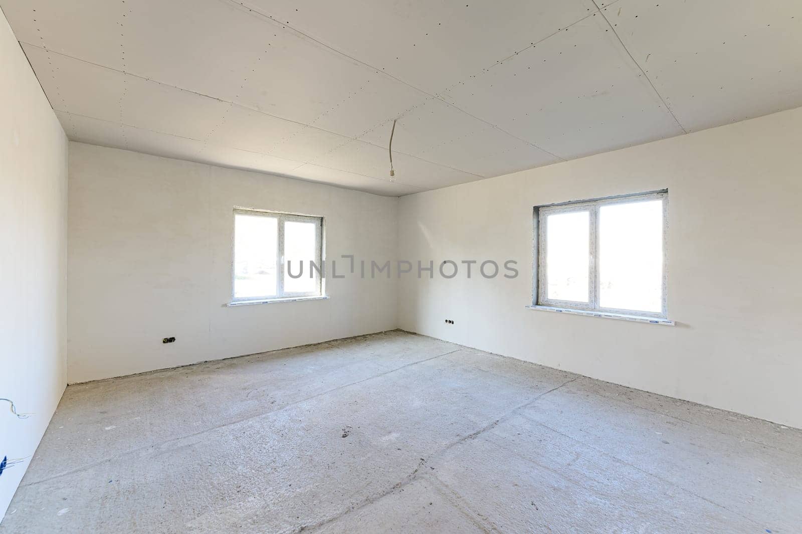 Russia, Moscow- September 10, 2019: interior room rough repair for self-finishing. interior decoration, bare walls of the room, stage of construction
