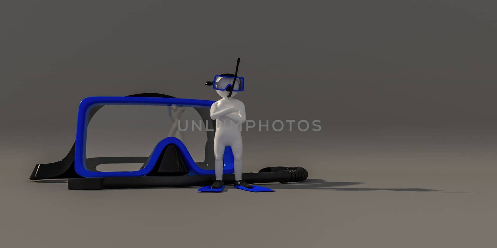 3d illustrator, 3d rendering of the white characters and diving equipment.