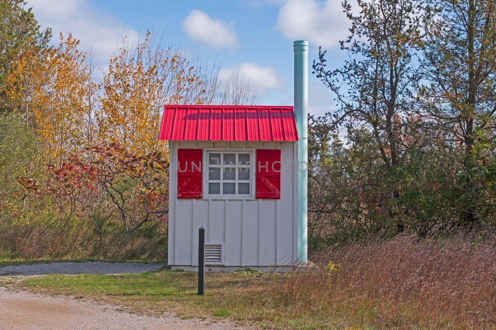 Very Colorful Outhouse by a Lighthouse in Taras Point State Park in Michigan