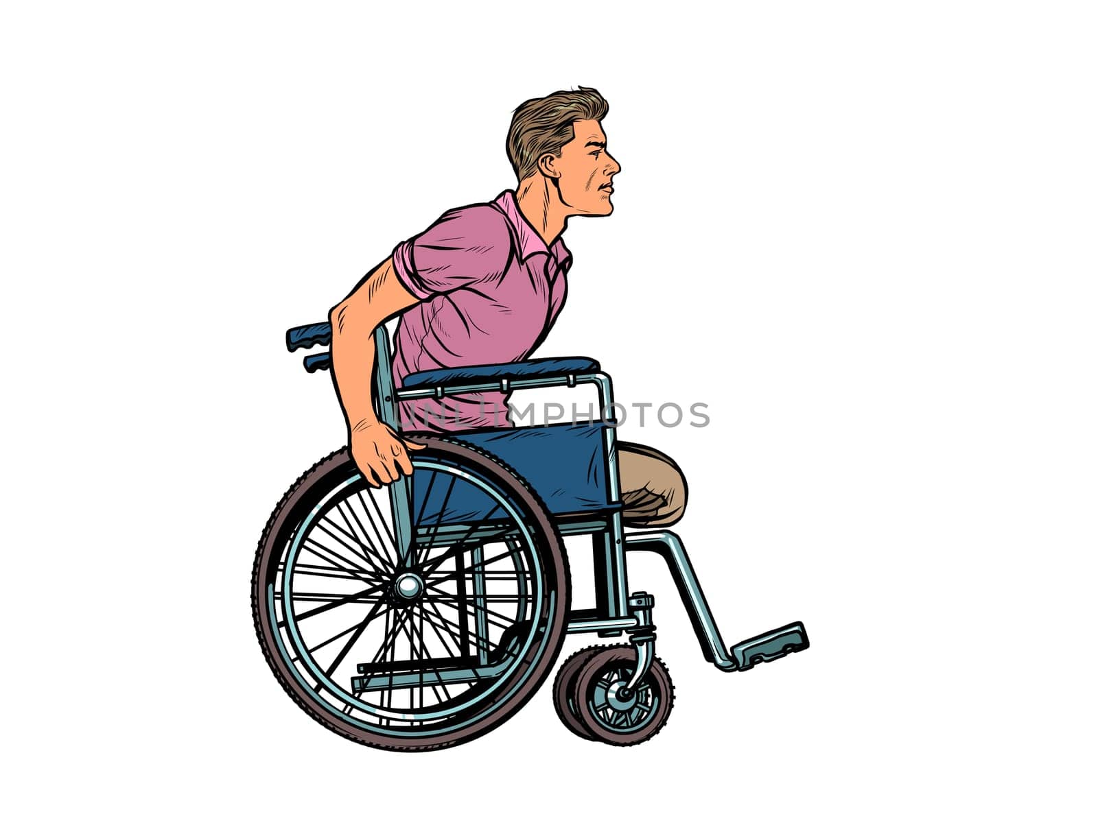legless man disabled veteran in a wheelchair. pop art retro vector illustration kitsch vintage drawing 50s 60s