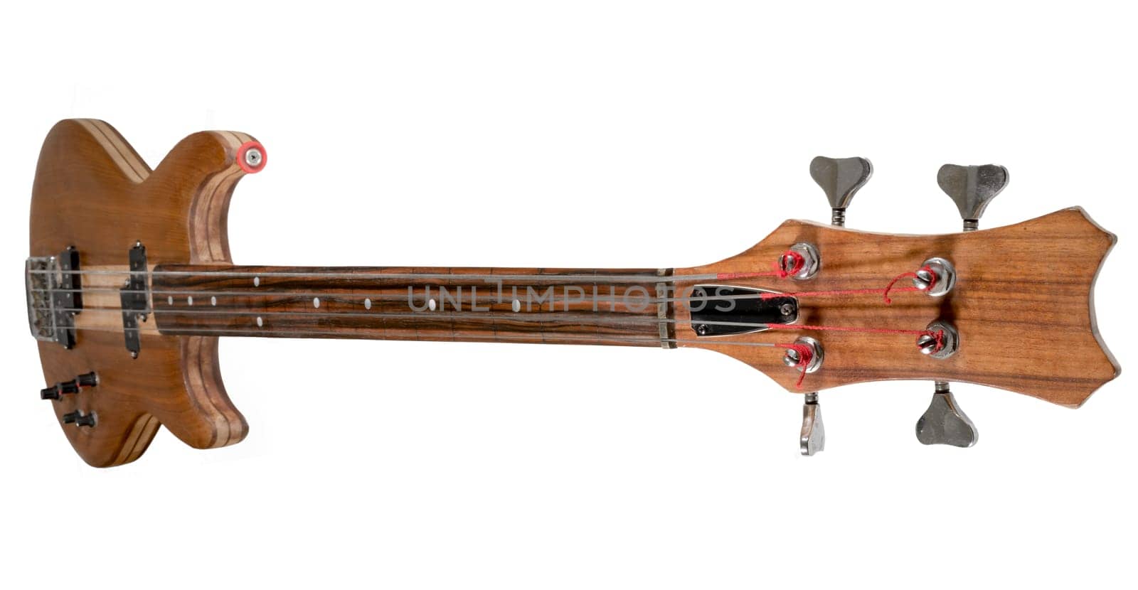 Brown bass guitar with dark fingerboard isolated on white
