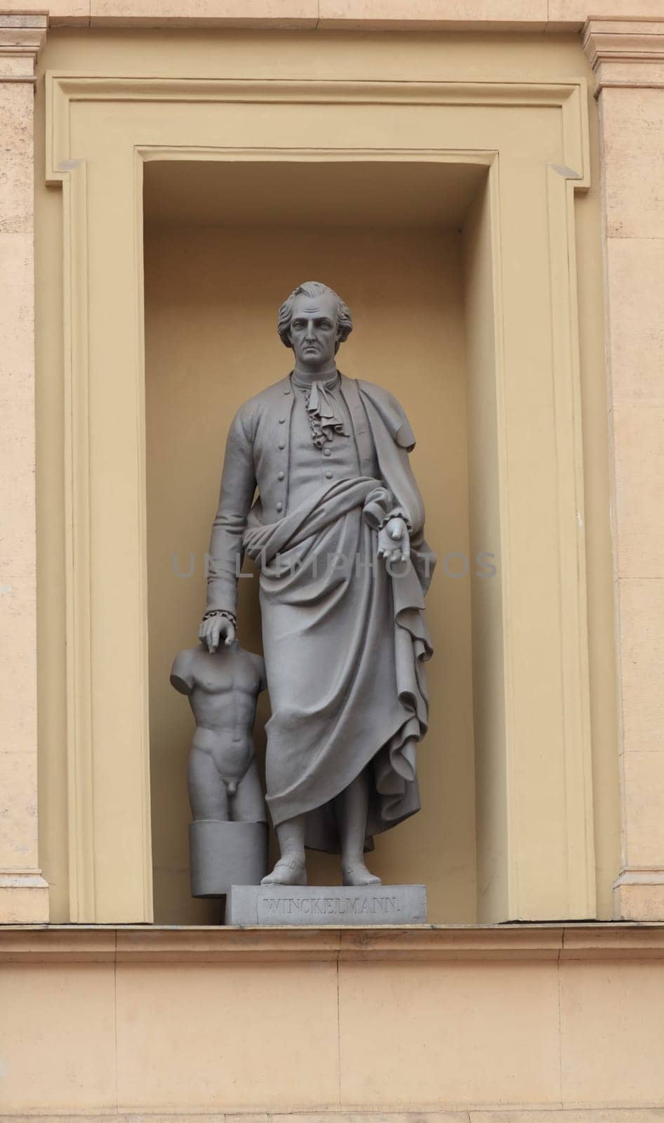 St. Petersburg, Russia, January 15 , 2020. Winckelmann sculpture adorns the building of the New Hermitage.