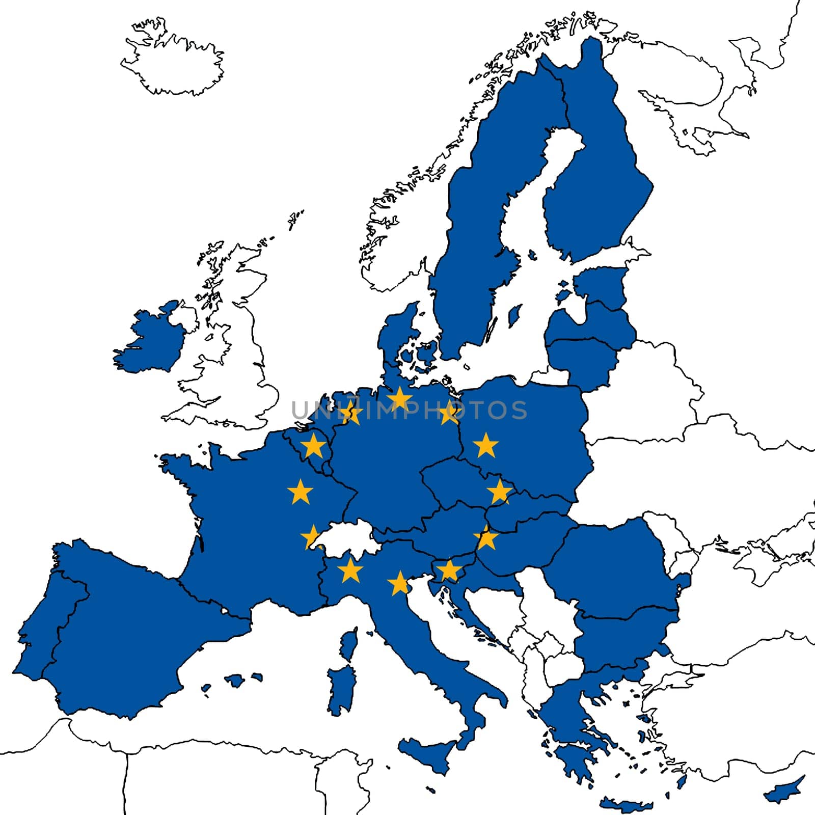 A European Union map without UK Britain on white background