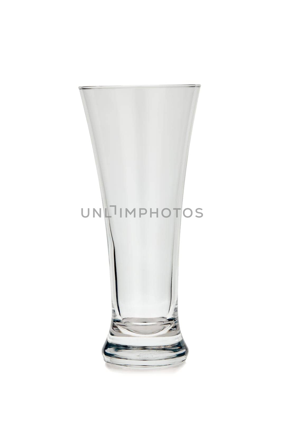 Empty clear beer glass isolated on white background. Pilsner glass