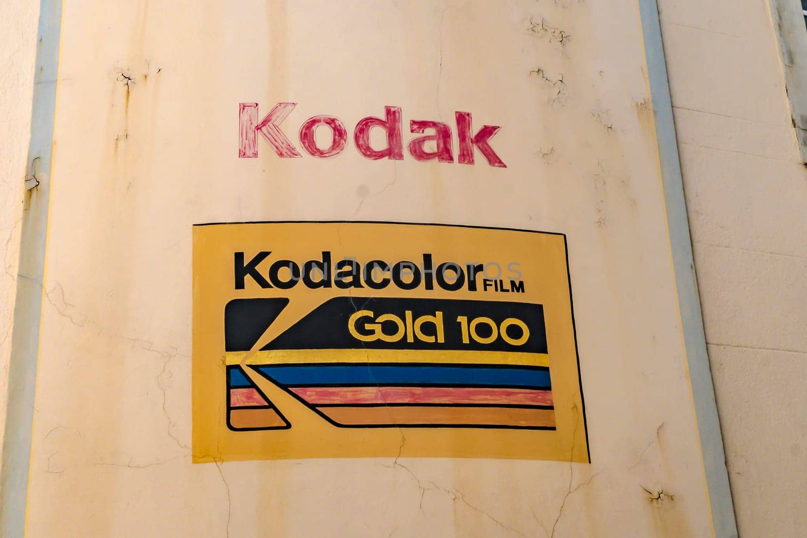 BERNKASTEL-KUES, RHINELAND-PALATINATE, GERMANY – SEPTEMBER 10 2019: Old weathered Kodak Logo on a house facade