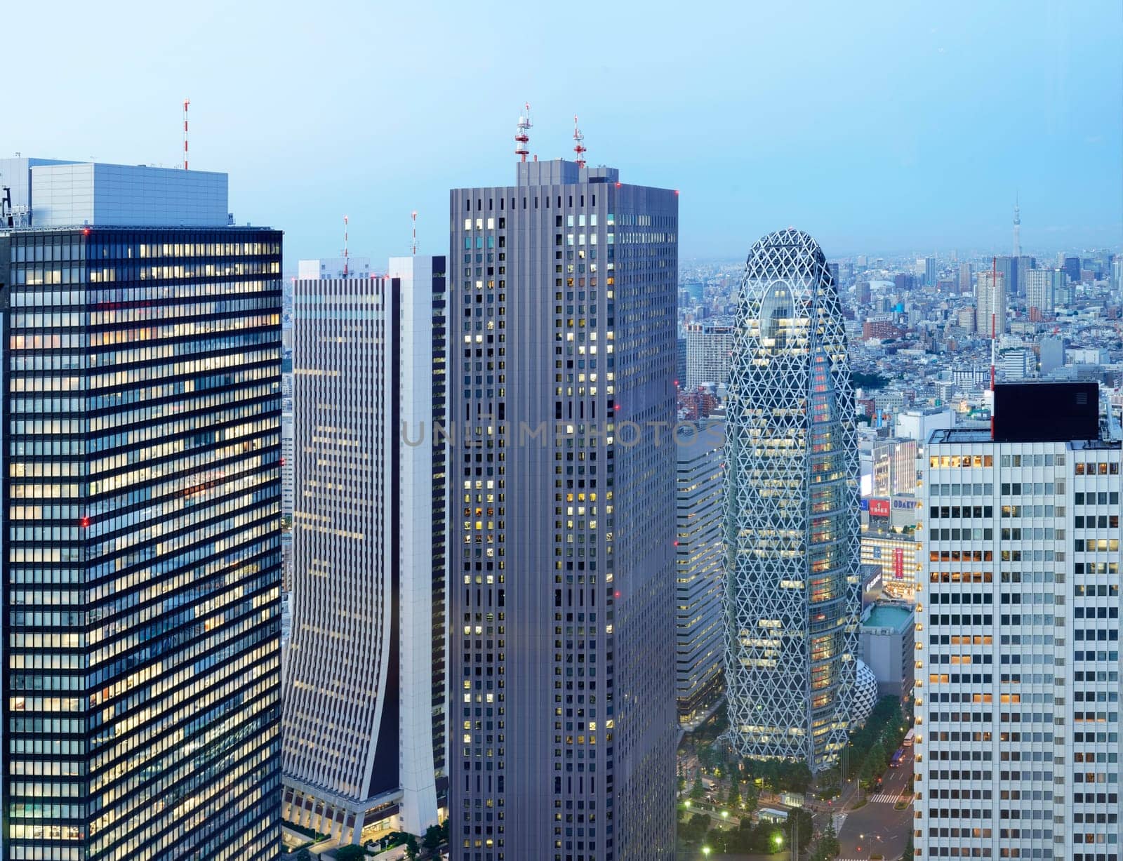 Panoramic view from the Tokyo Metropolitan Government Building on a full moon night.