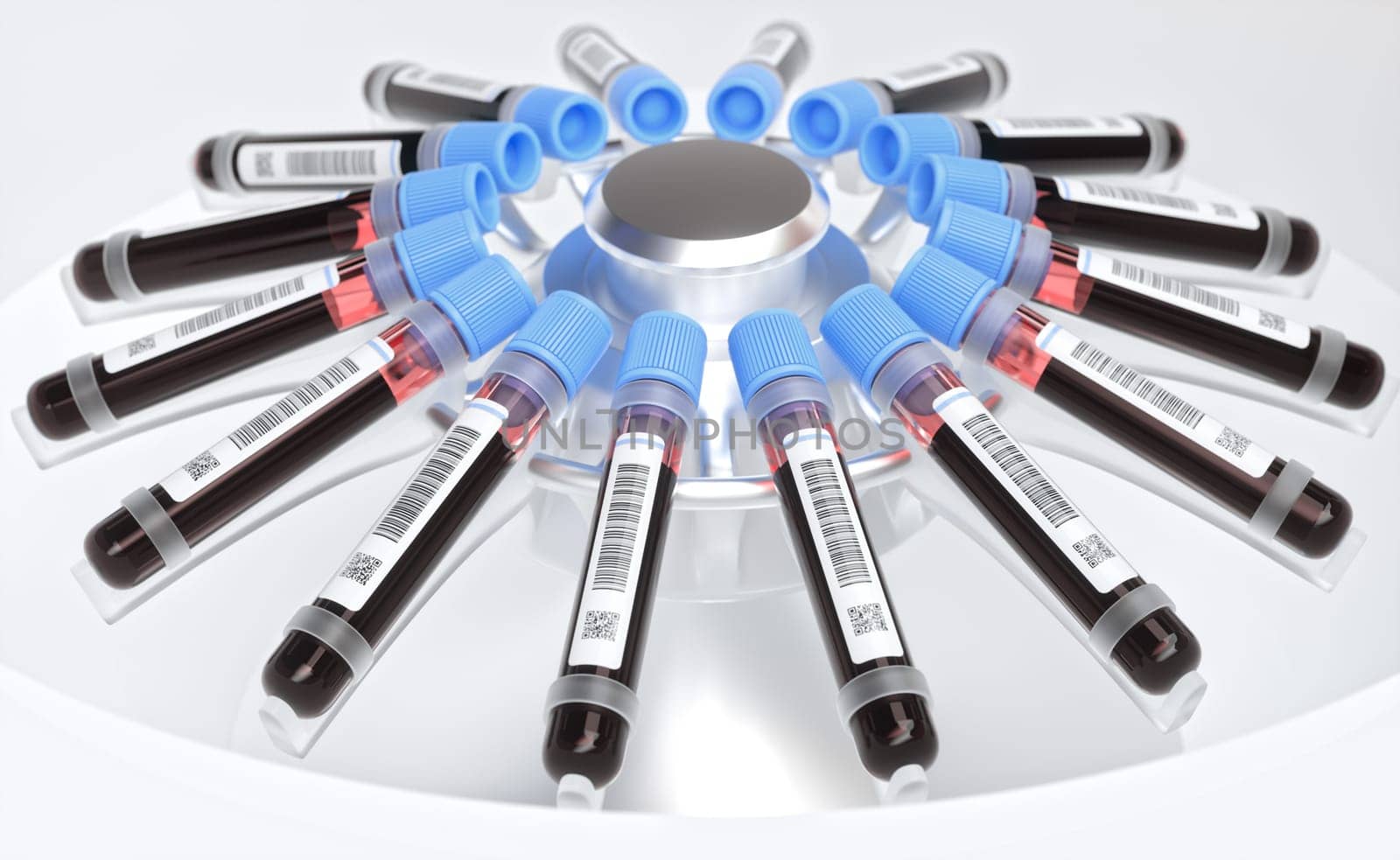 Blood tubes in the centrifuge. Concept image of blood tests, diseases and genetic and laboratory research.