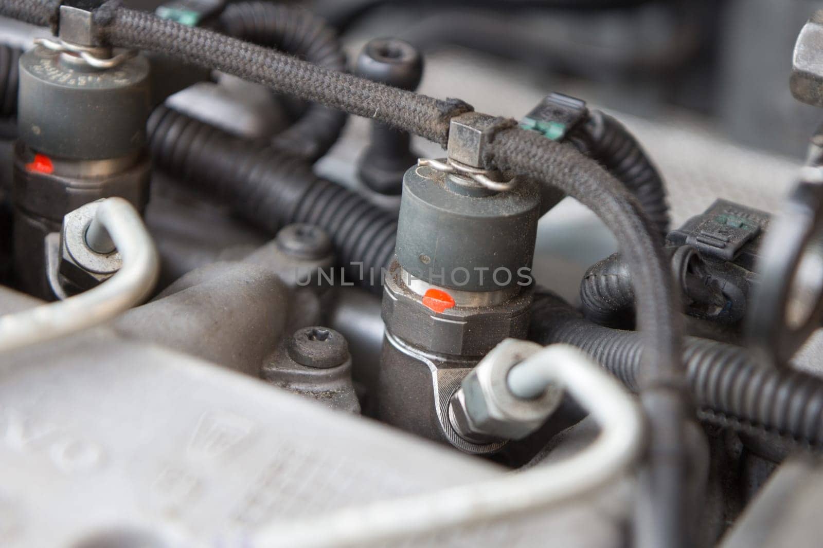 close up of diesel engine fuel injection nozzle