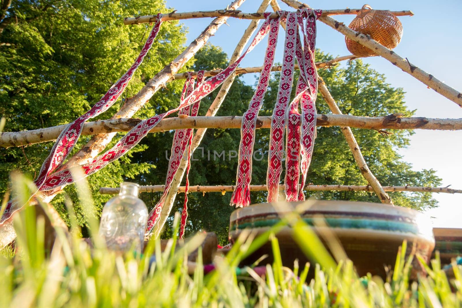 Preparation of traditional latvian ritual of celebrating summer solstice.
