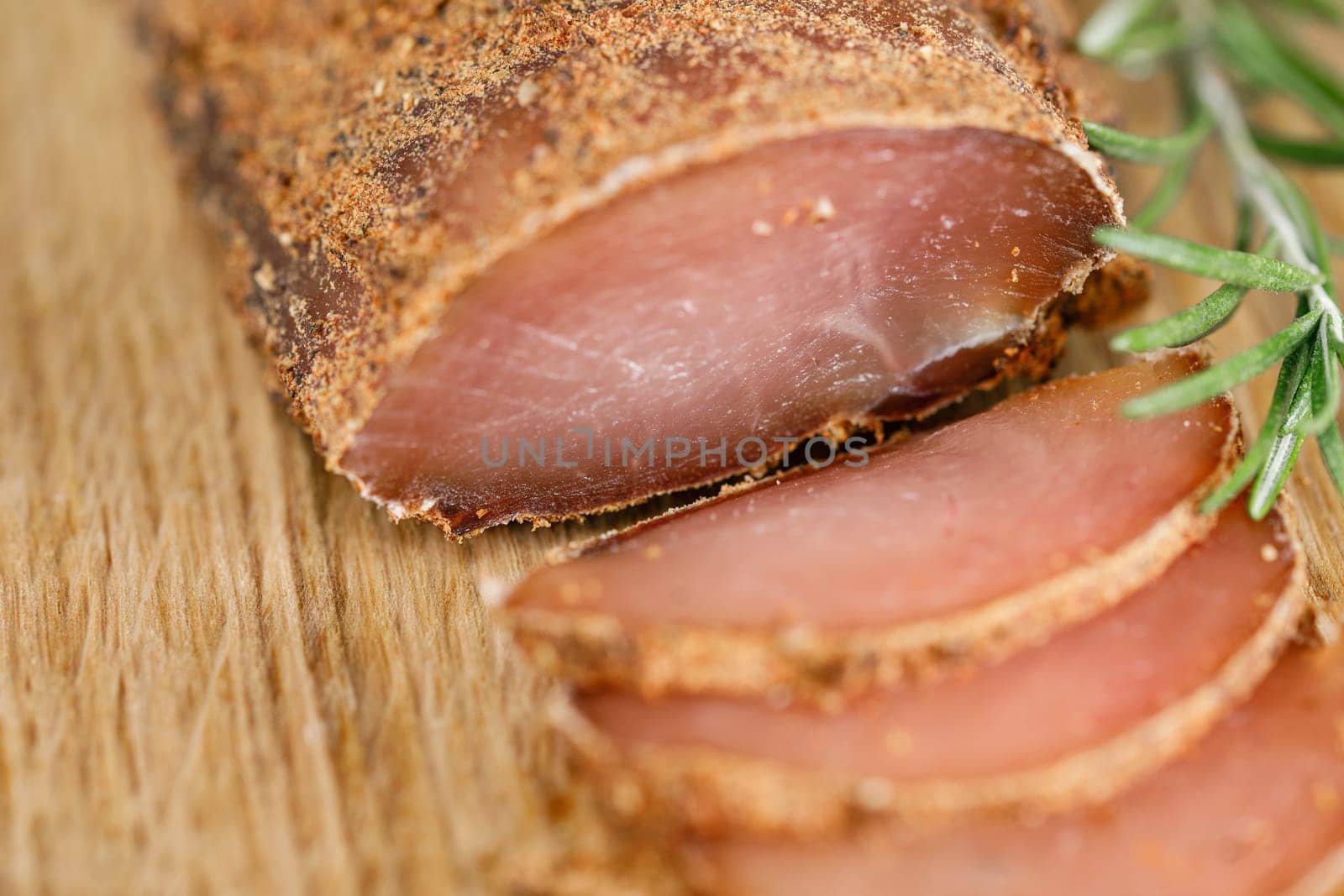 Homemade chicken breast basturma, selective focus