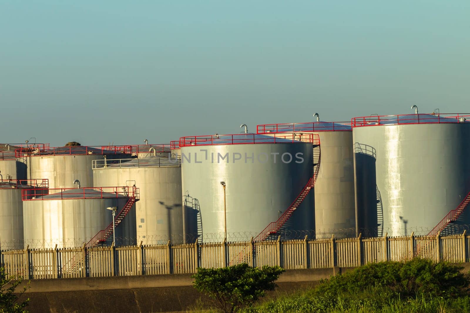 Refinery factory storage tanks