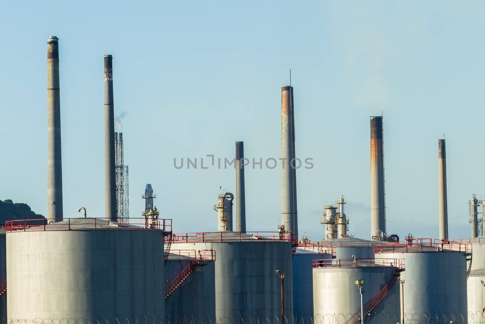 Refinery factory storage tanks