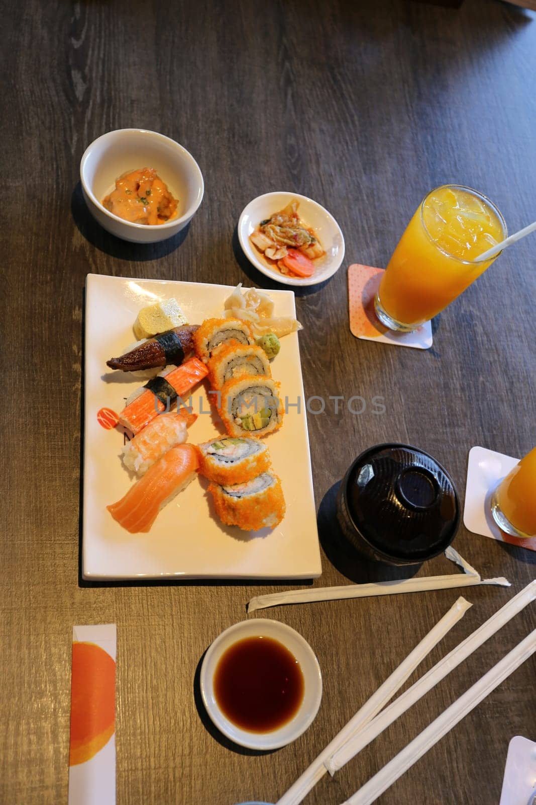 Japanese sushi on the buffet photographed closeup