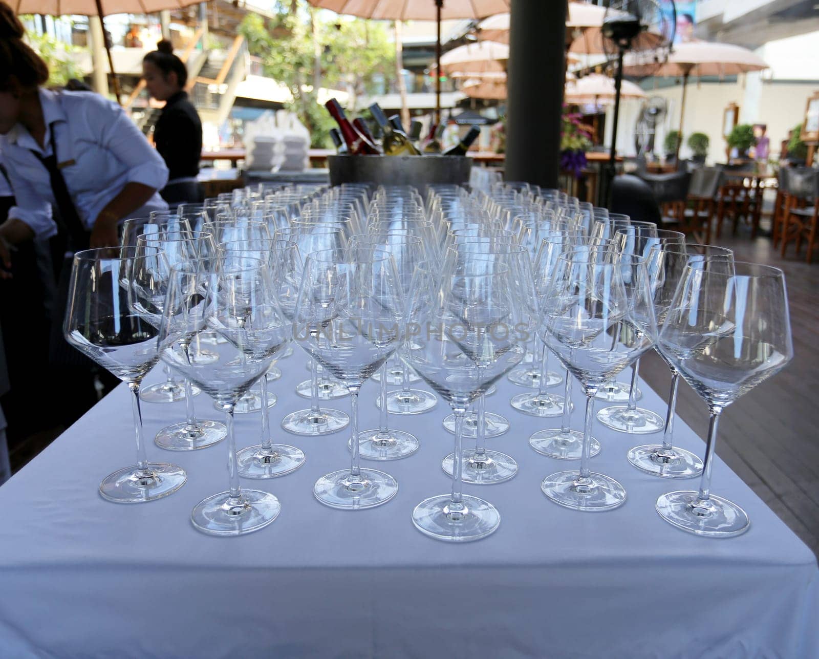 Large glasses are on the table photographed closeup