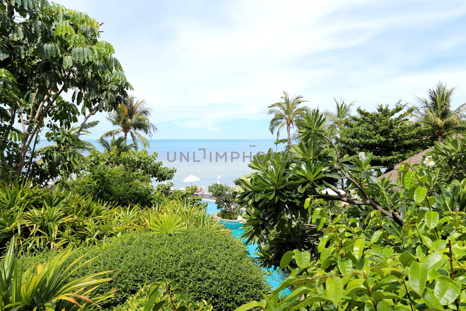 beautiful seascape with the island on the background of blue sky with