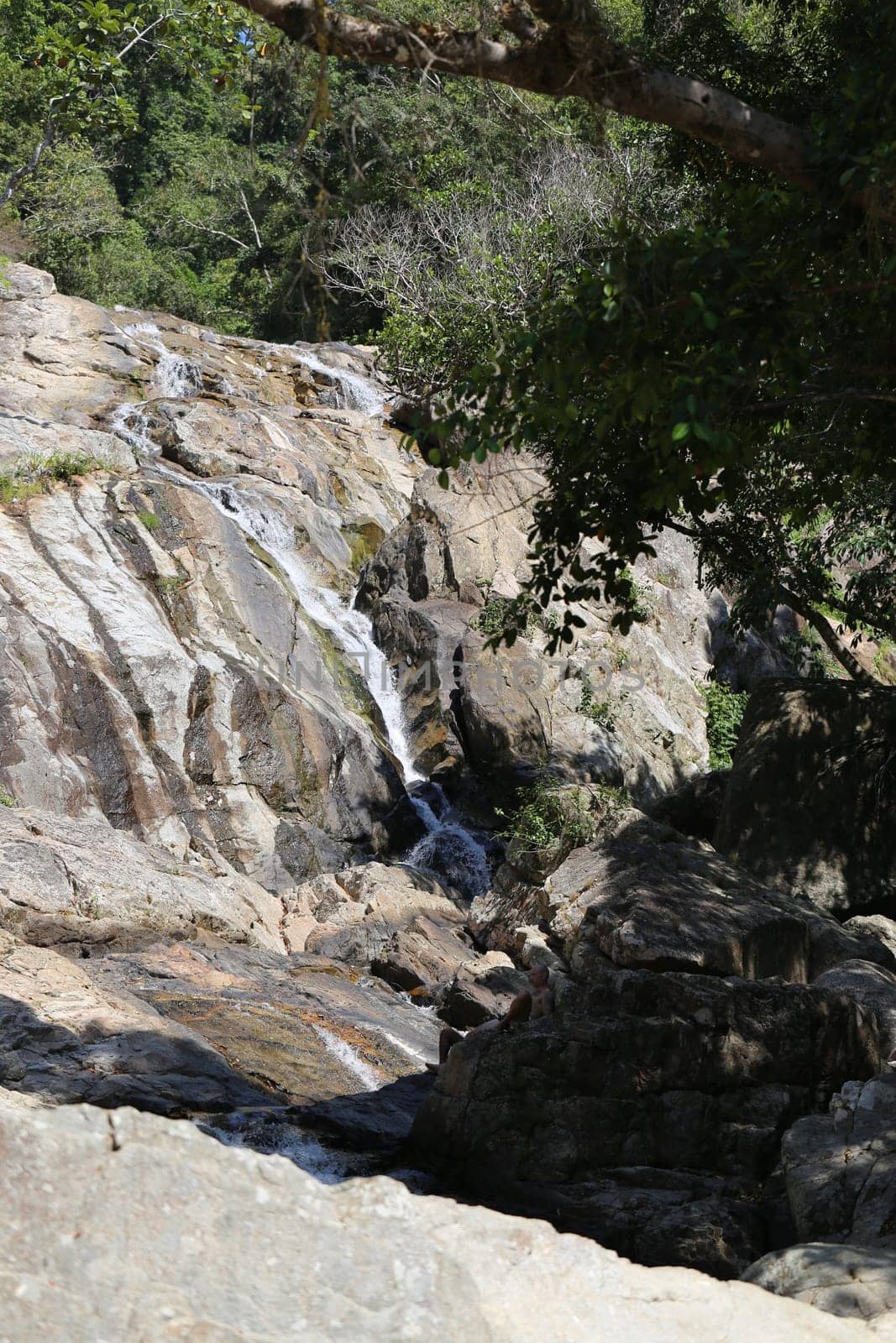 Waterfall in Thailand on Koh Samui photographed closeup