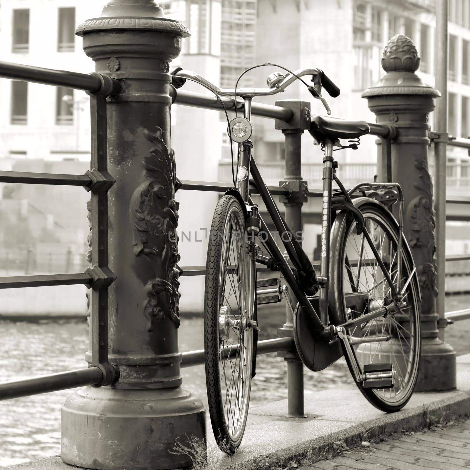 bicycles on the banks of the river spree in berlin