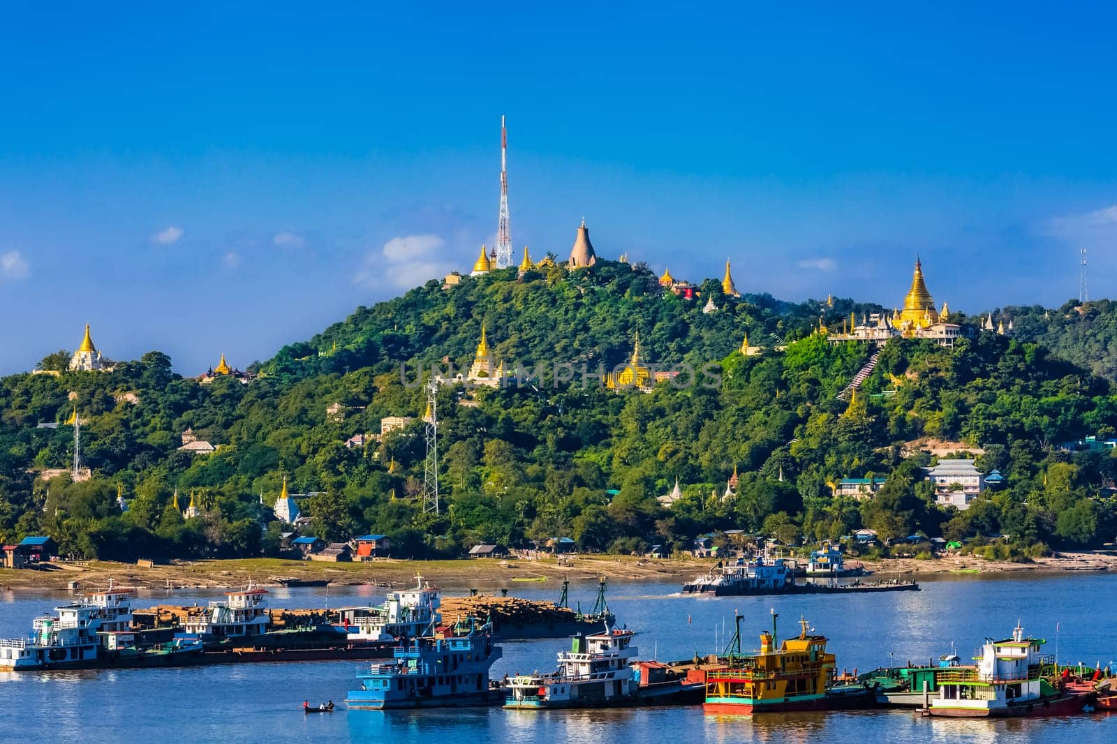 Sagaing hills and the Ayarwaddy River skyline Myanmar (Burma)