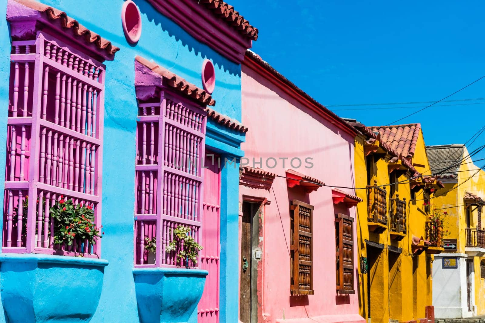 Colorful streets of Getsemani aera of Cartagena de los indias Bolivar in Colombia South America