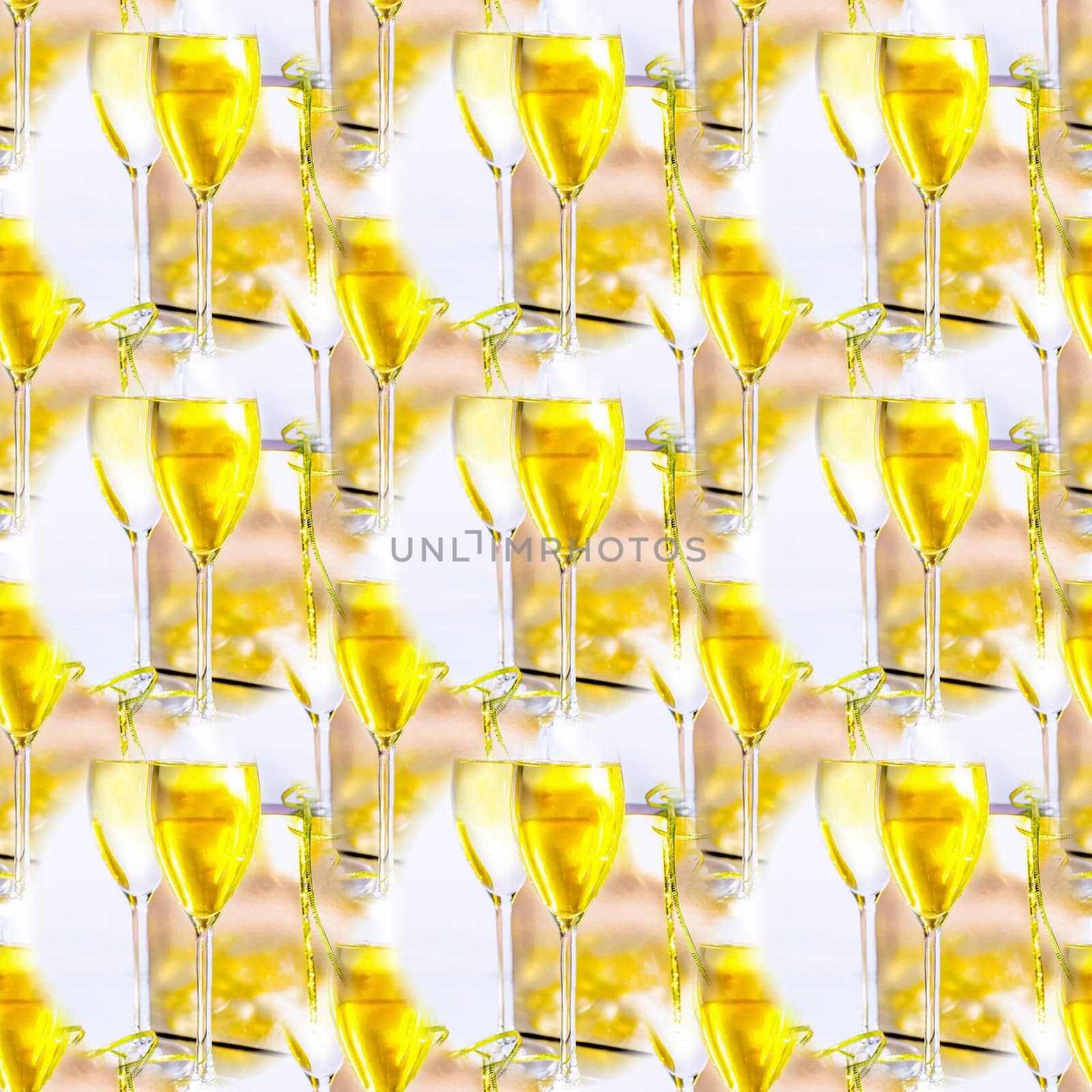 Seamless abstract festive white background with glasses of yellow wine.