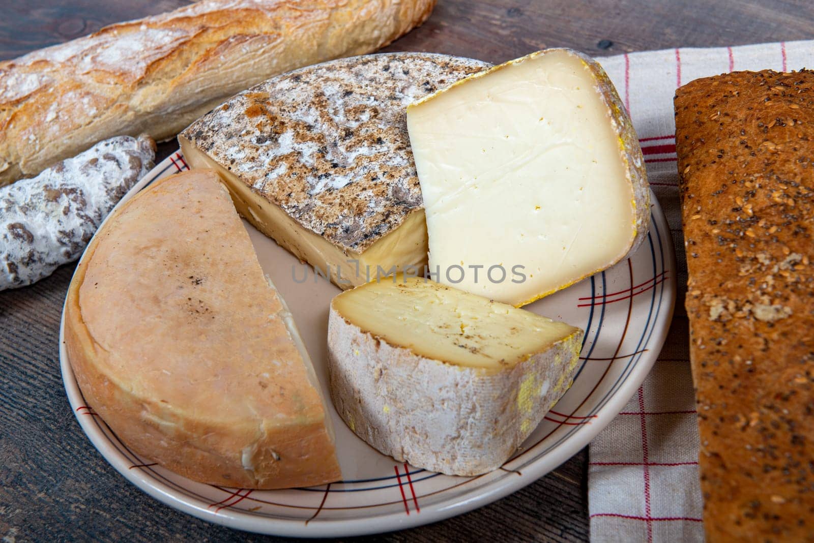 cheeses, sausage and Tomme de Savoie, Savoy, the french Alps France.