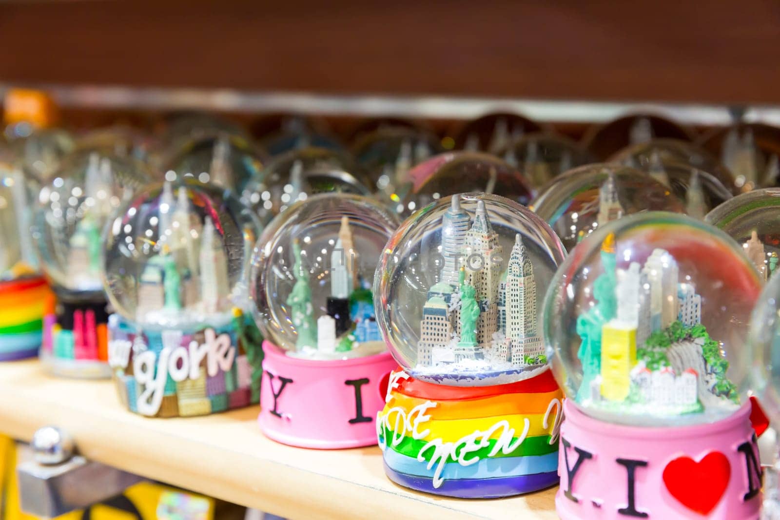 Snowball souvenir, I Love NY. Souvenirs at a store in New York, USA