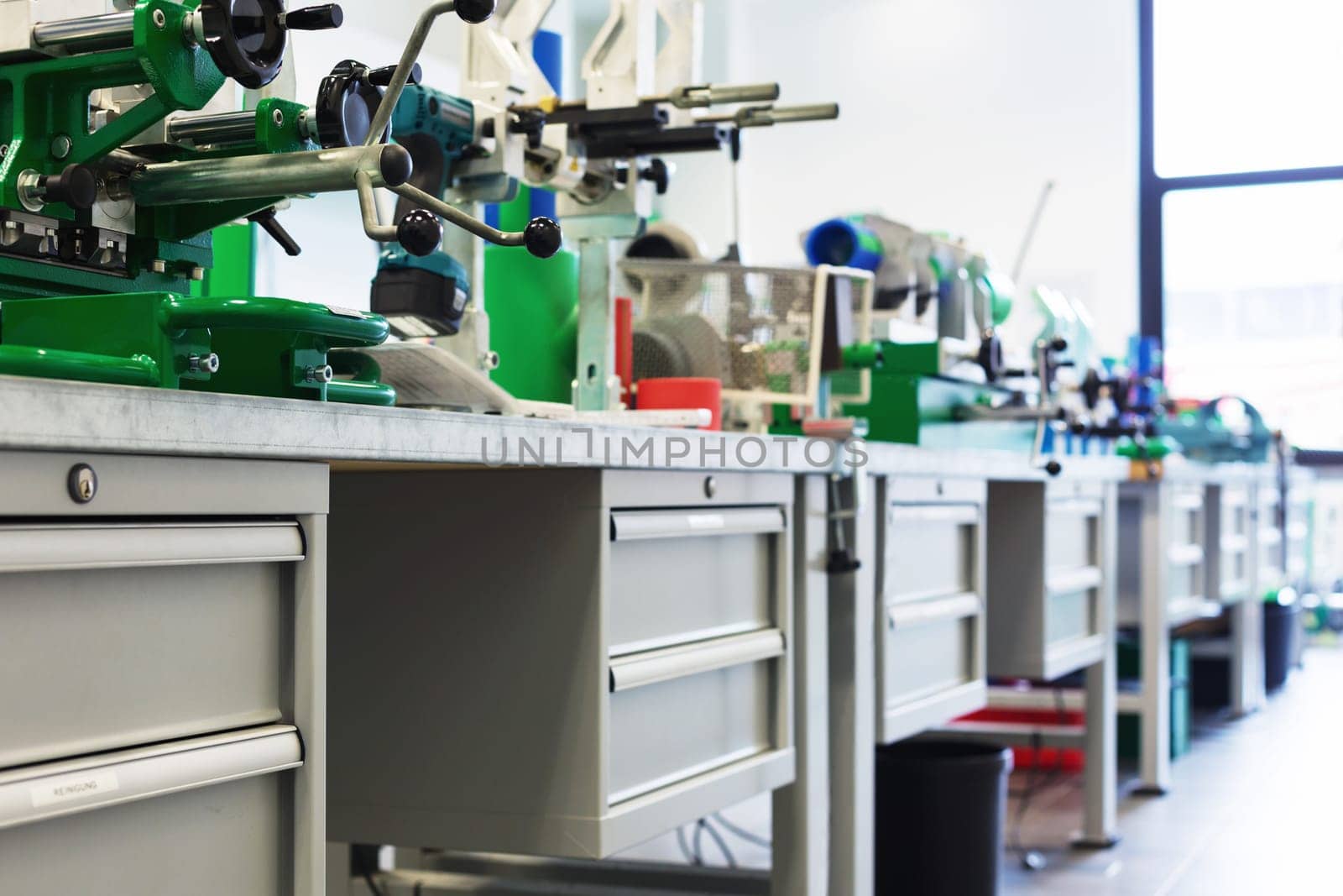 Assembly line of pipelines at workroom