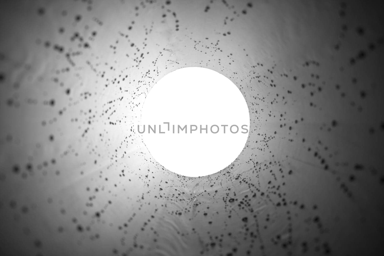 Inside big stainless chimney. Isolated center on white