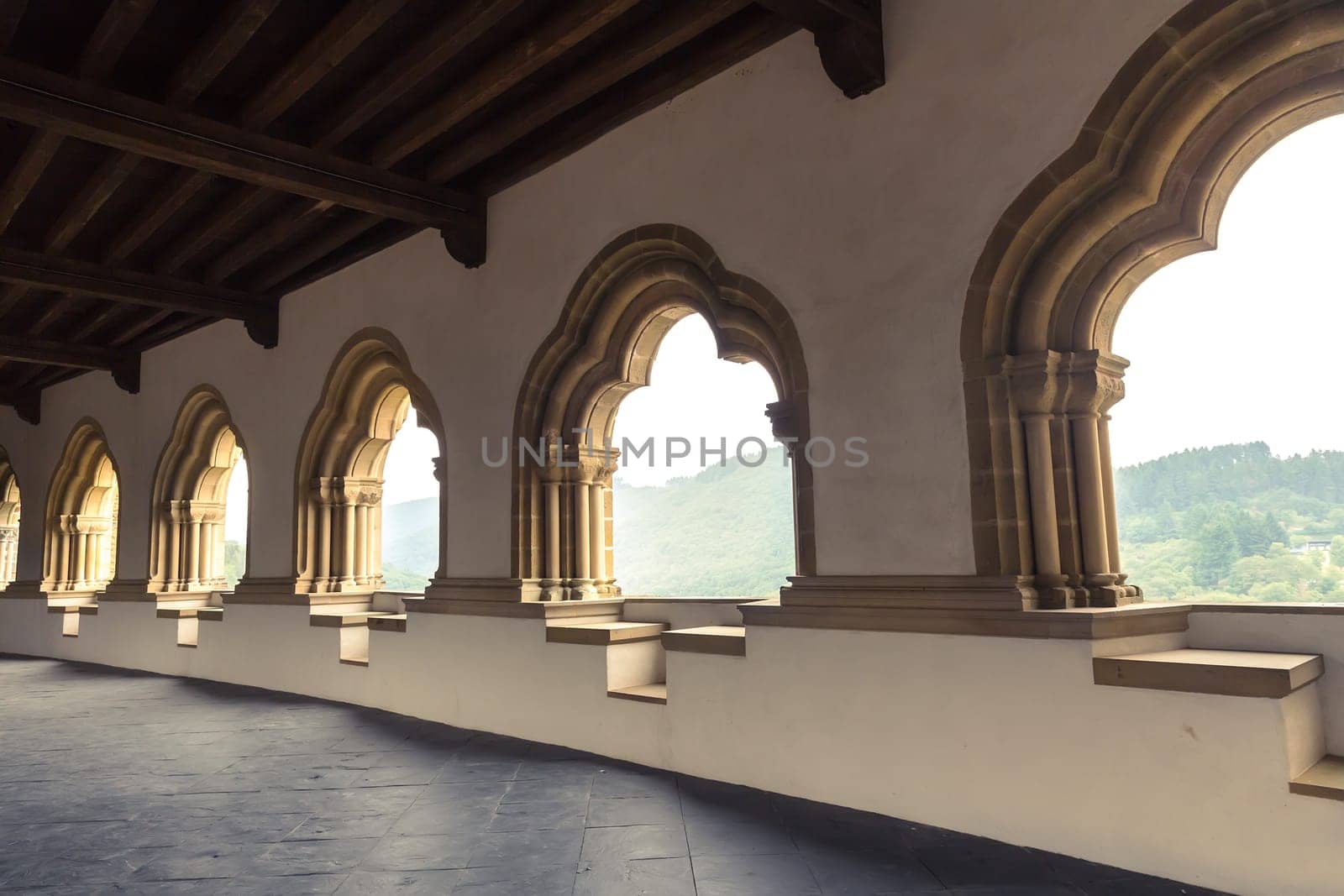 Conference room in old castle, ancient stone building interior, Europe. Traditional european architecture, famous places for tourism and travel