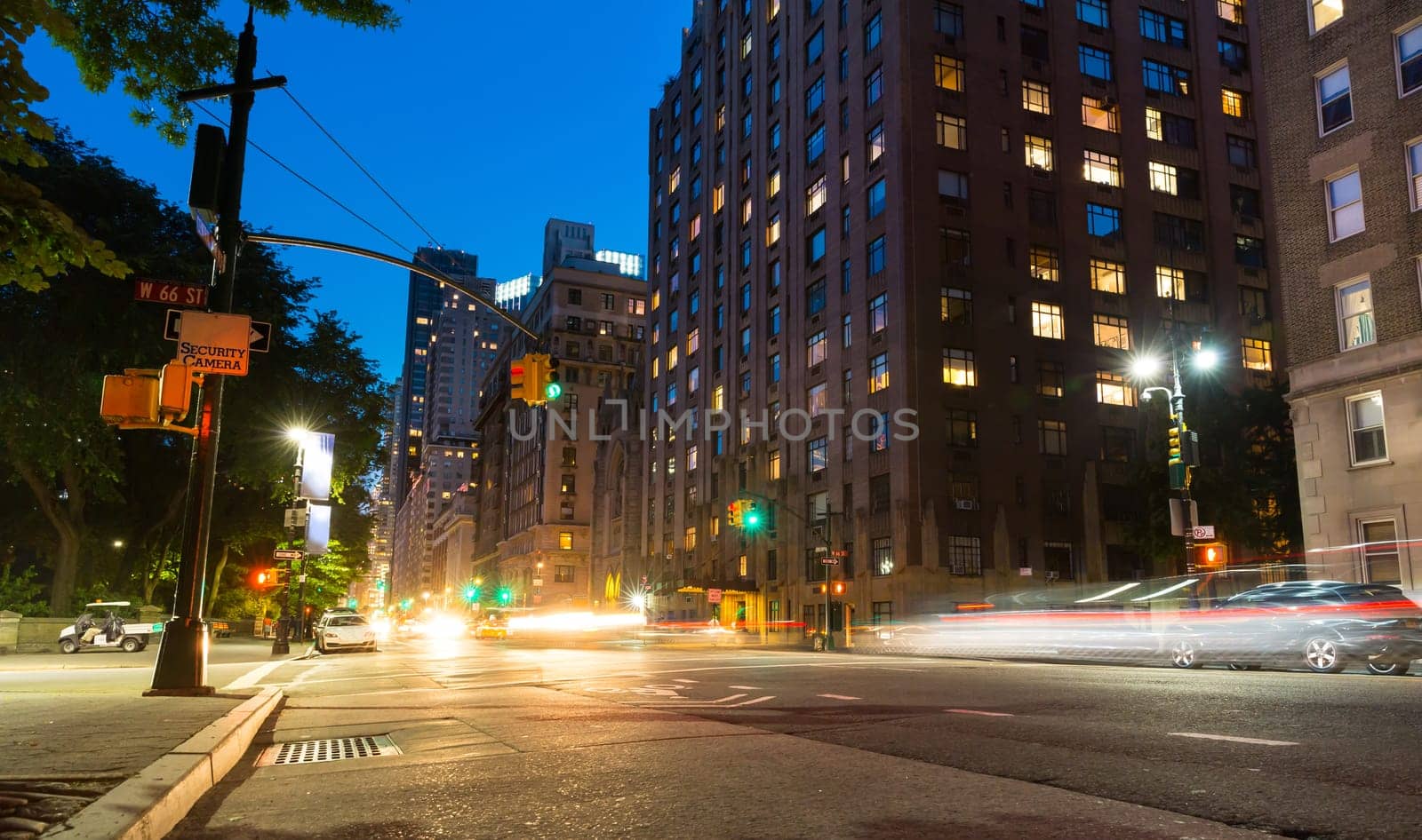 New York City street at night time, USA
