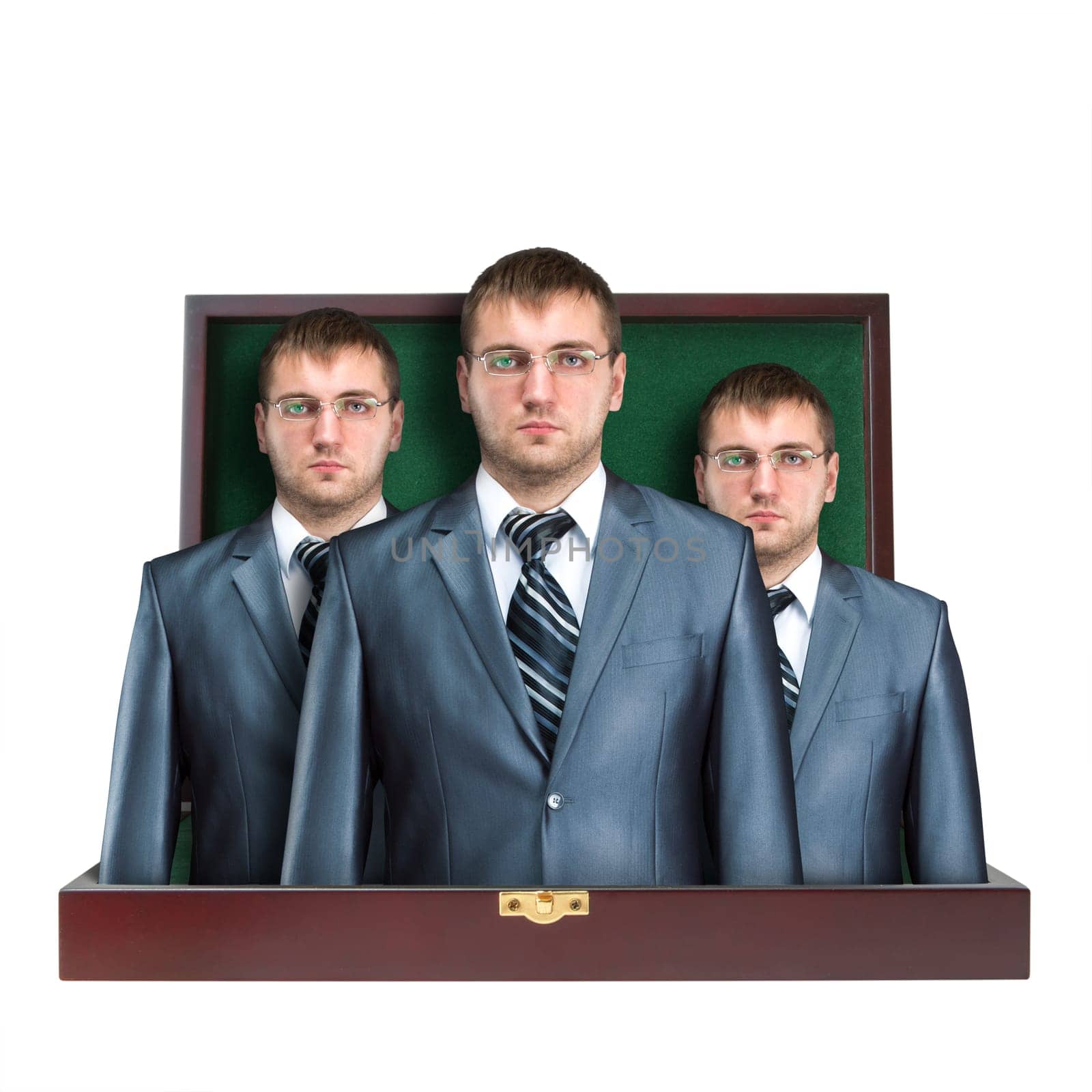 Case with business team isolated on white