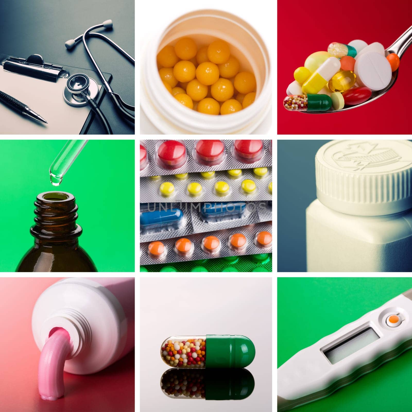 Collage of different medical supplies