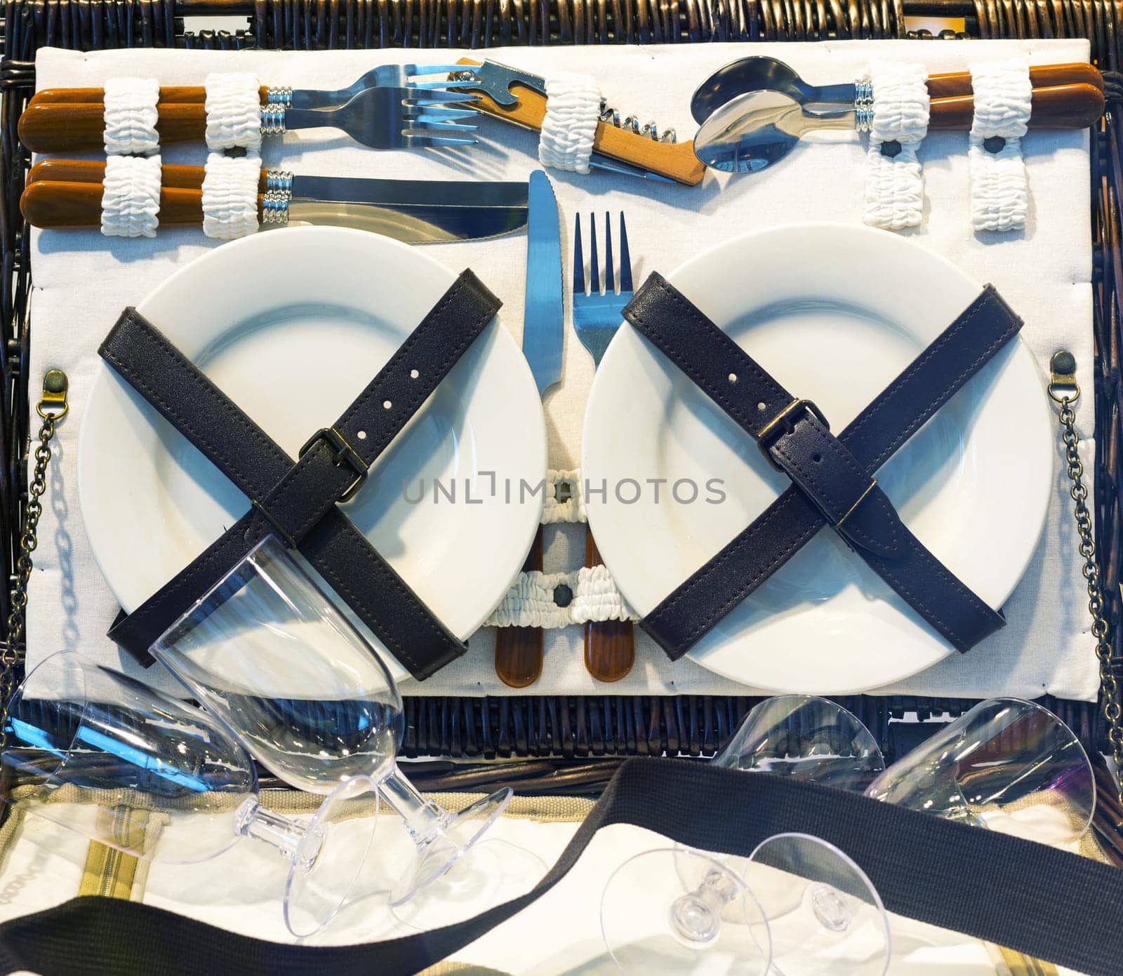 Closeup of open picnic basket