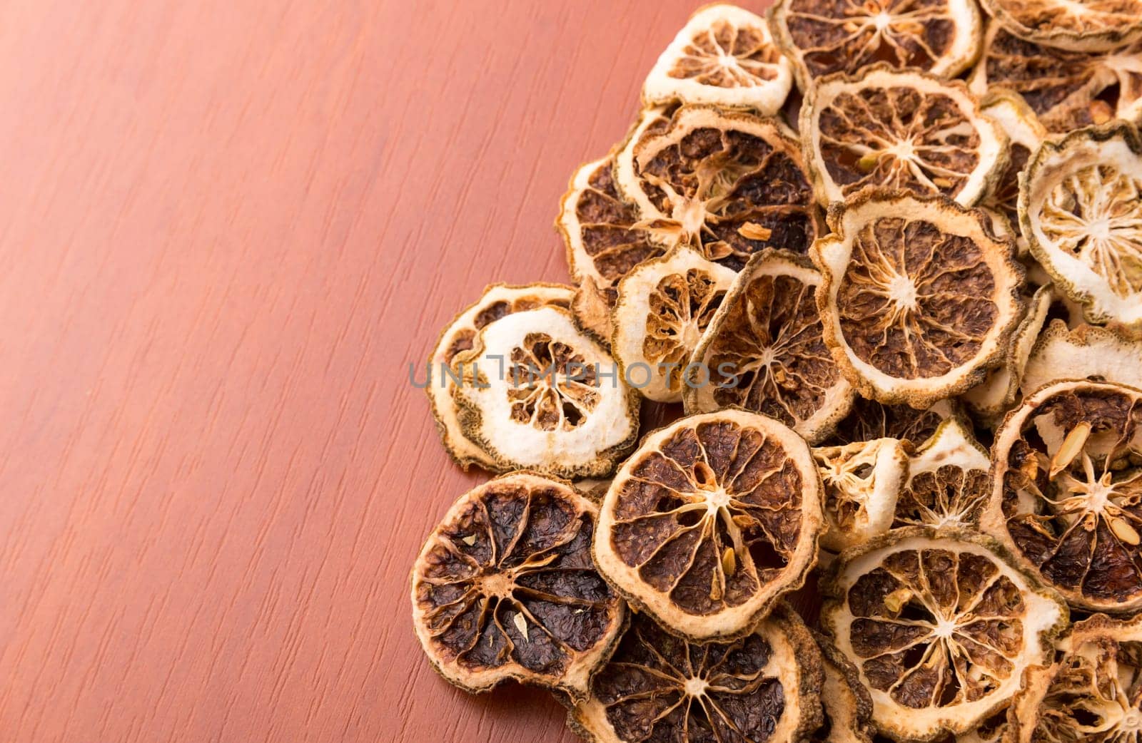 Heap of dried lime slices closeup