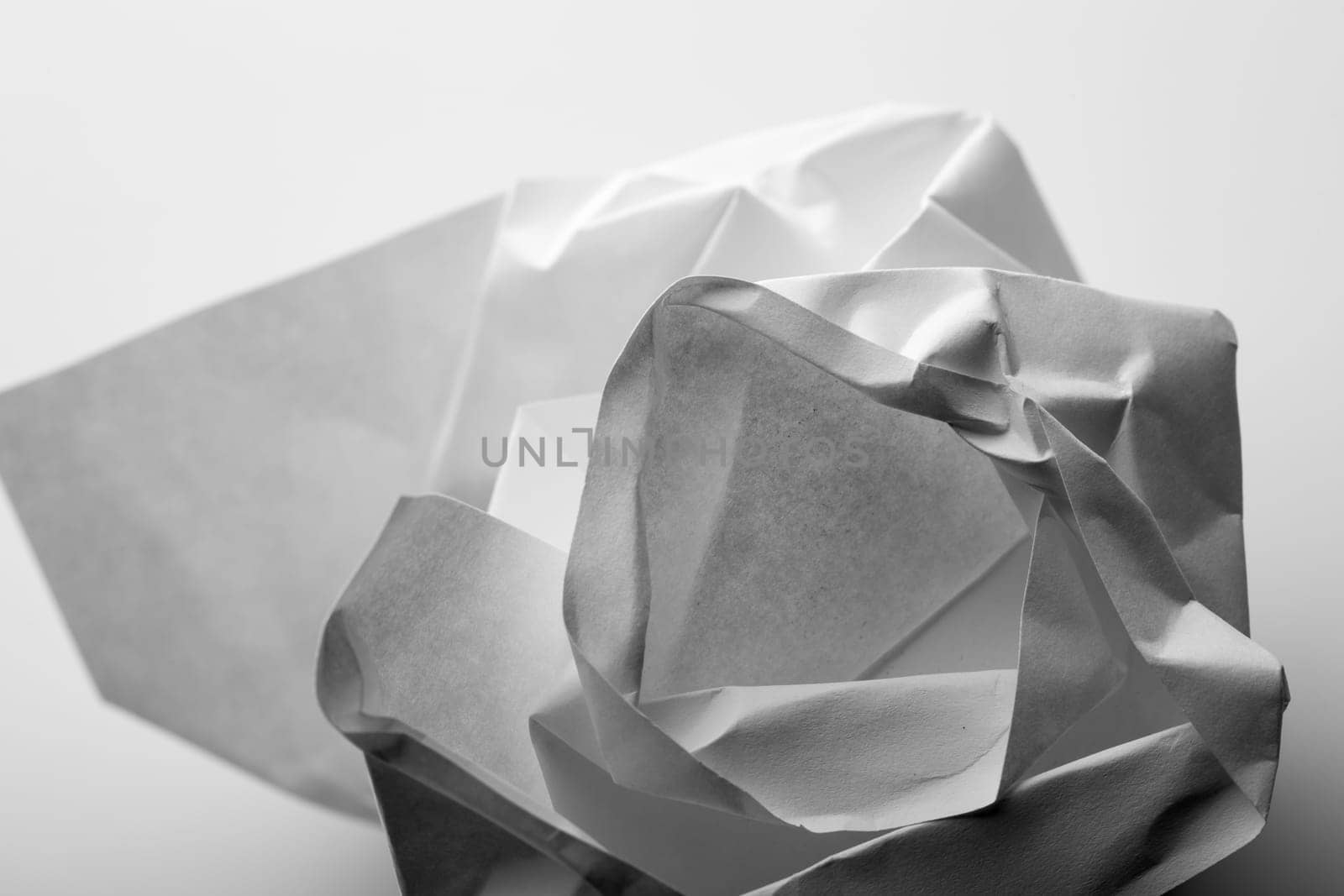 Crumpled paper in B-W. Macro view
