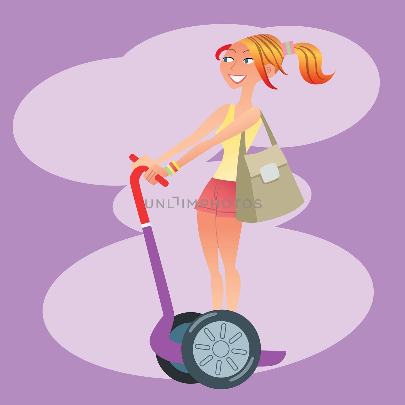 Happy beautiful girl tourist rides on the scooter. Travel and vacation
