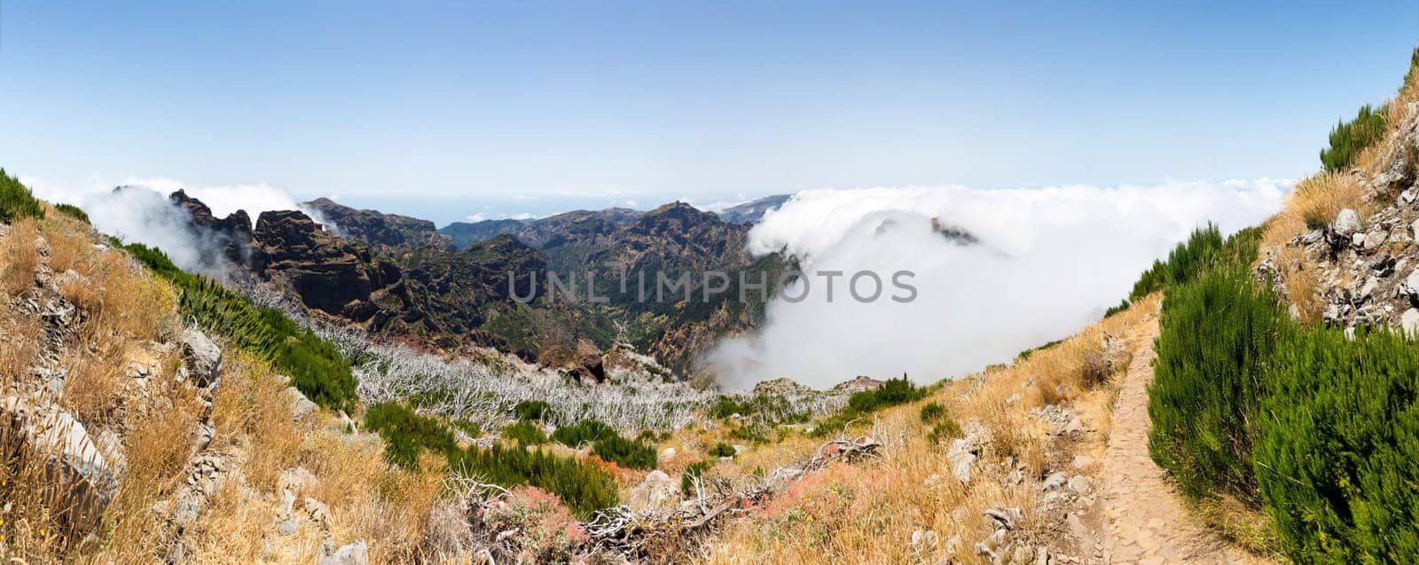Panoramic view of mountains and clouds, Madeira