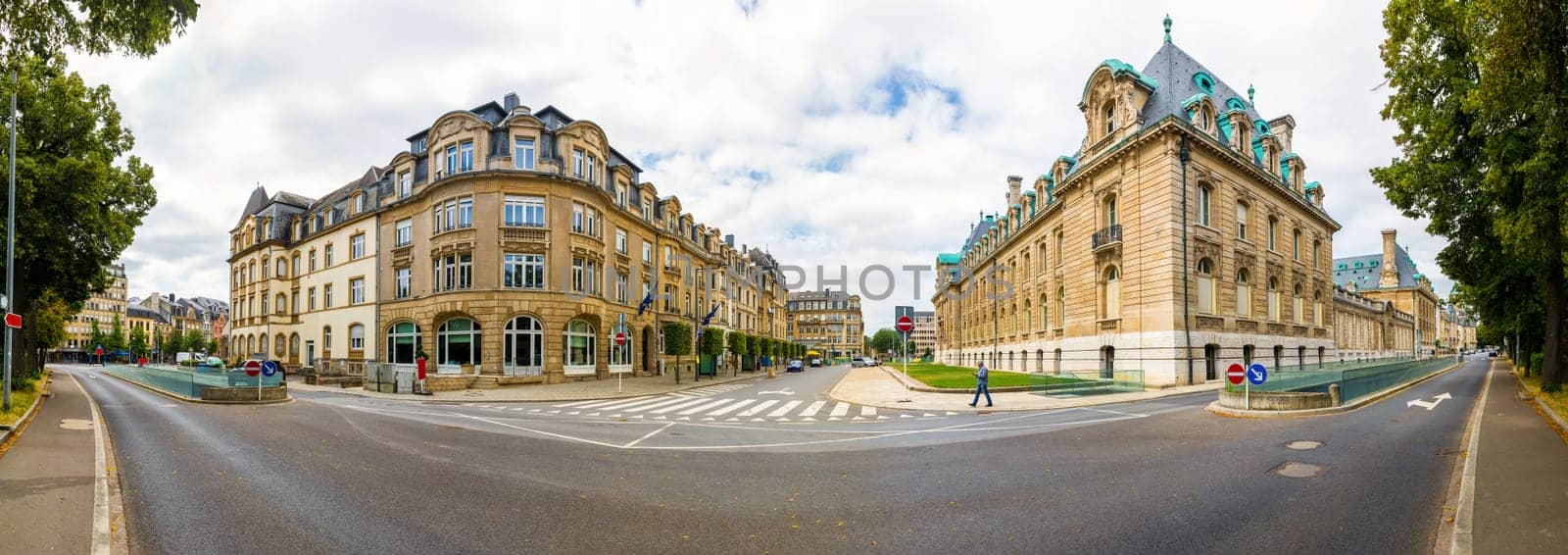 Ancient European tourist city street, panorama. Traditional architecture. Summer tourism and travels, famous europe landmark, popular places for vacation tour or holidays